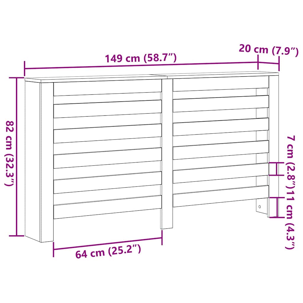 Radiatorafdekking Zwart Eiken 149 x 20 x 82 cm Bewerkt hout is nu te koop bij PeponiXL, paradijselijk wonen!