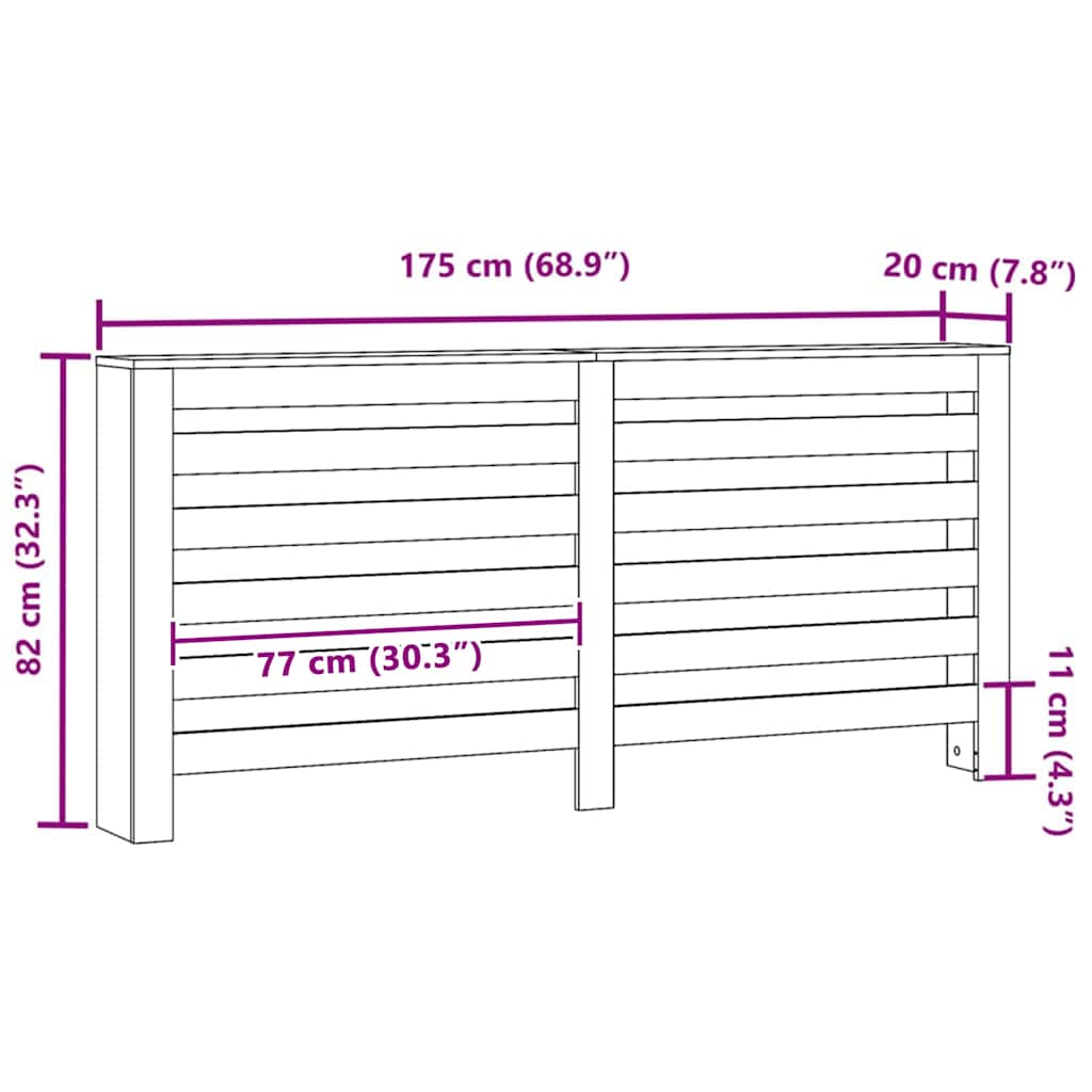 Radiatorafdekking Zwart Eiken 175 x 20 x 82 cm Bewerkt hout is nu te koop bij PeponiXL, paradijselijk wonen!