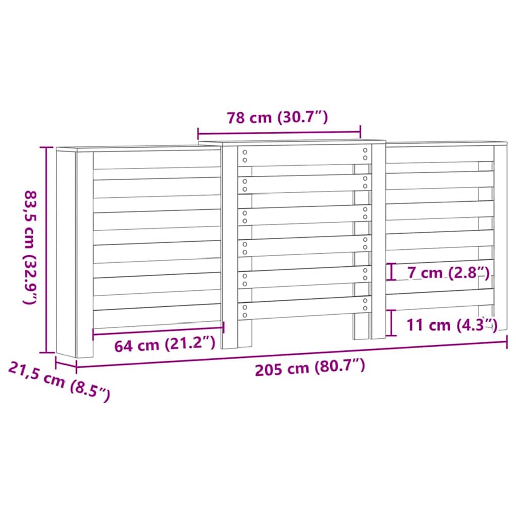 Radiatorafdekking Zwart Eiken 205 x 21,5 x 83,5 cm Bewerkt hout is nu te koop bij PeponiXL, paradijselijk wonen!