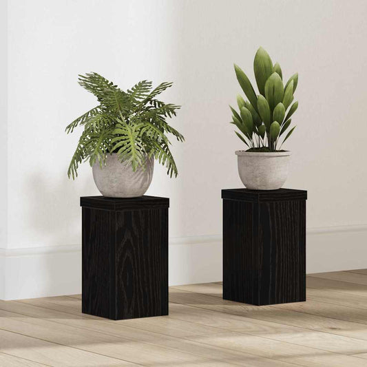 Plantenstandaard 2 pcs Zwart Eiken 10 x 10 x 18 cm Bewerkt hout is nu te koop bij PeponiXL, paradijselijk wonen!