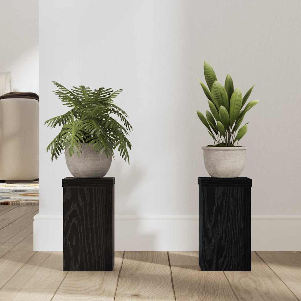 Plantenstandaard 2 pcs Zwart Eiken 10 x 10 x 18 cm Bewerkt hout is nu te koop bij PeponiXL, paradijselijk wonen!