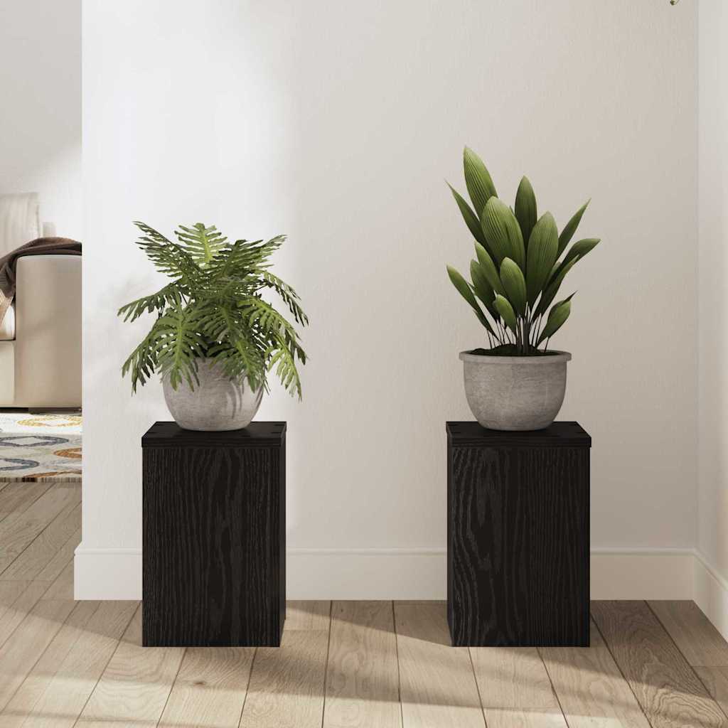 Plantenstandaard 2 pcs Zwart Eiken 20 x 20 x 30 cm Bewerkt hout is nu te koop bij PeponiXL, paradijselijk wonen!