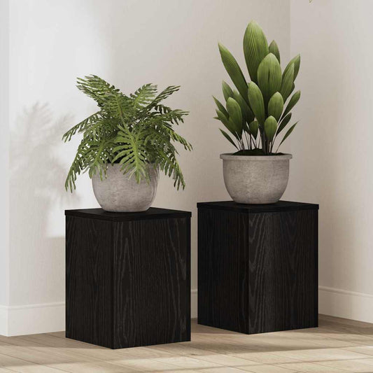 Plantenstandaard 2 pcs Zwart Eiken 25 x 25 x 35 cm Bewerkt hout is nu te koop bij PeponiXL, paradijselijk wonen!