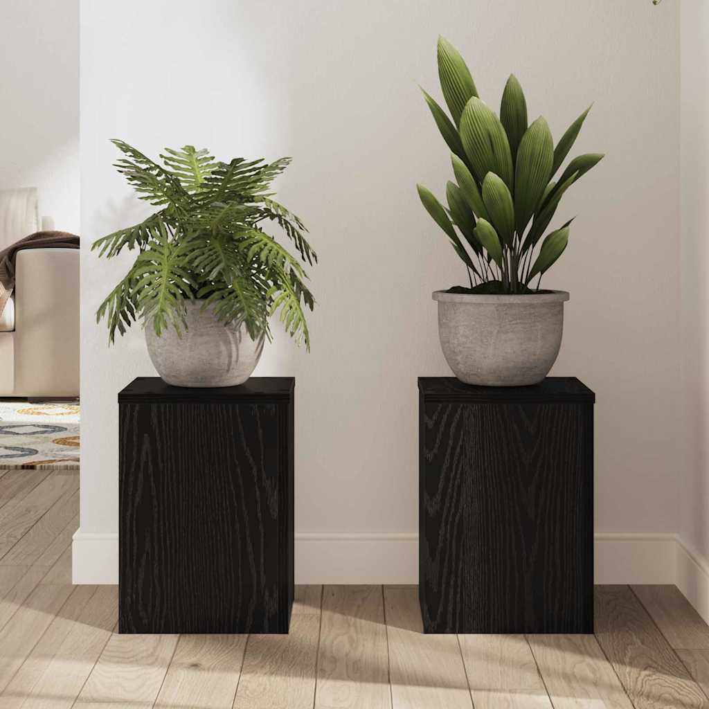 Plantenstandaard 2 pcs Zwart Eiken 25 x 25 x 35 cm Bewerkt hout is nu te koop bij PeponiXL, paradijselijk wonen!