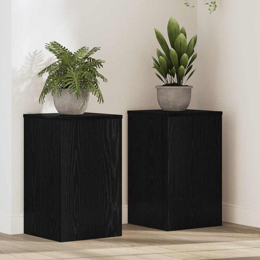 Plantenstandaard 2 pcs Zwart Eiken 30 x 30 x 50 cm Bewerkt hout is nu te koop bij PeponiXL, paradijselijk wonen!