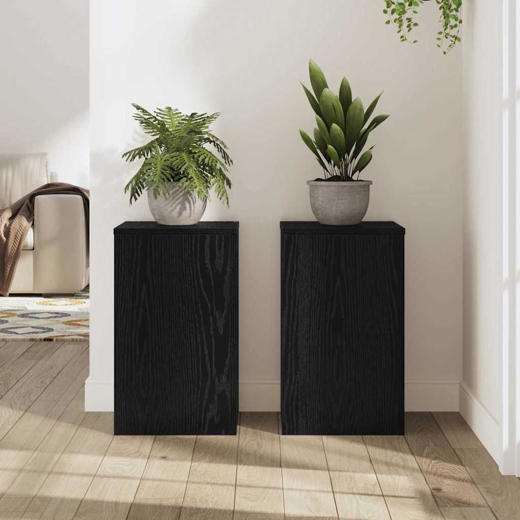 Plantenstandaard 2 pcs Zwart Eiken 30 x 30 x 50 cm Bewerkt hout is nu te koop bij PeponiXL, paradijselijk wonen!