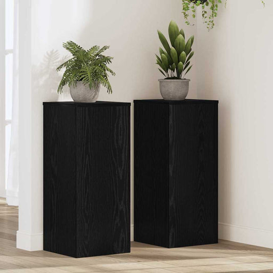 Plantenstandaard 2 pcs Zwart Eiken 30 x 30 x 70 cm Bewerkt hout is nu te koop bij PeponiXL, paradijselijk wonen!