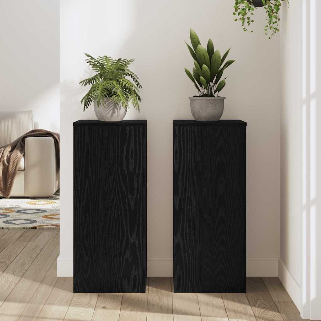 Plantenstandaard 2 pcs Zwart Eiken 30 x 30 x 70 cm Bewerkt hout is nu te koop bij PeponiXL, paradijselijk wonen!