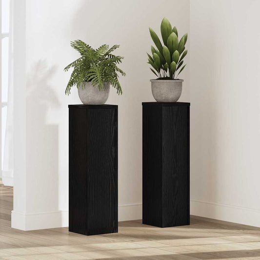 Plantenstandaard 2 pcs Zwart Eiken 17 x 17 x 60 cm Bewerkt hout is nu te koop bij PeponiXL, paradijselijk wonen!