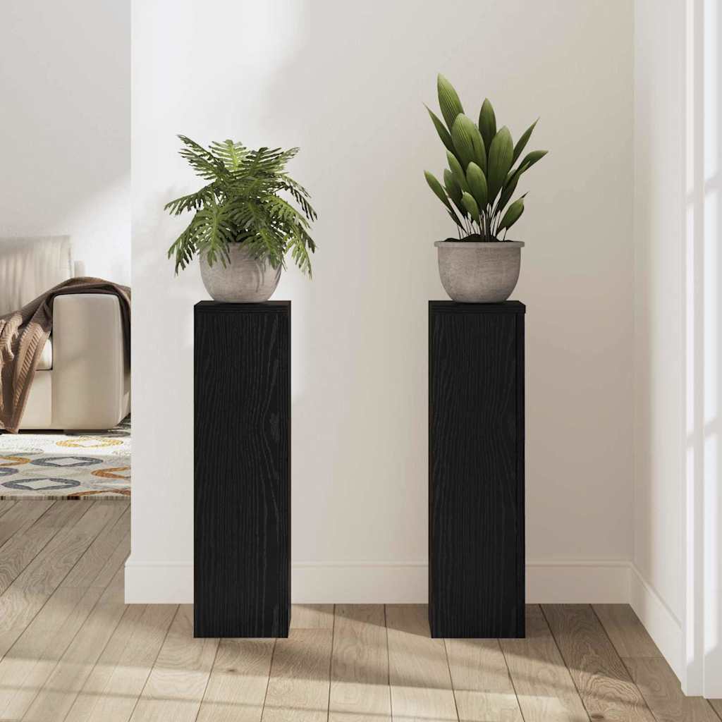 Plantenstandaard 2 pcs Zwart Eiken 17 x 17 x 60 cm Bewerkt hout is nu te koop bij PeponiXL, paradijselijk wonen!