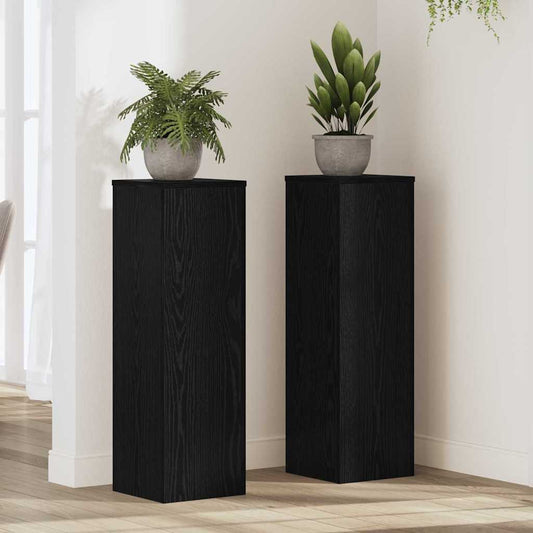 Plantenstandaard 2 pcs Zwart Eiken 25 x 25 x 80 cm Bewerkt hout is nu te koop bij PeponiXL, paradijselijk wonen!