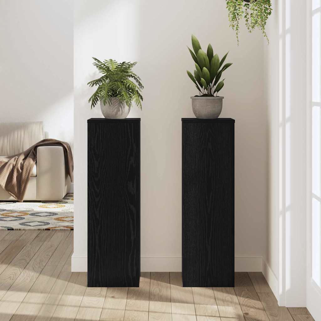 Plantenstandaard 2 pcs Zwart Eiken 25 x 25 x 80 cm Bewerkt hout is nu te koop bij PeponiXL, paradijselijk wonen!