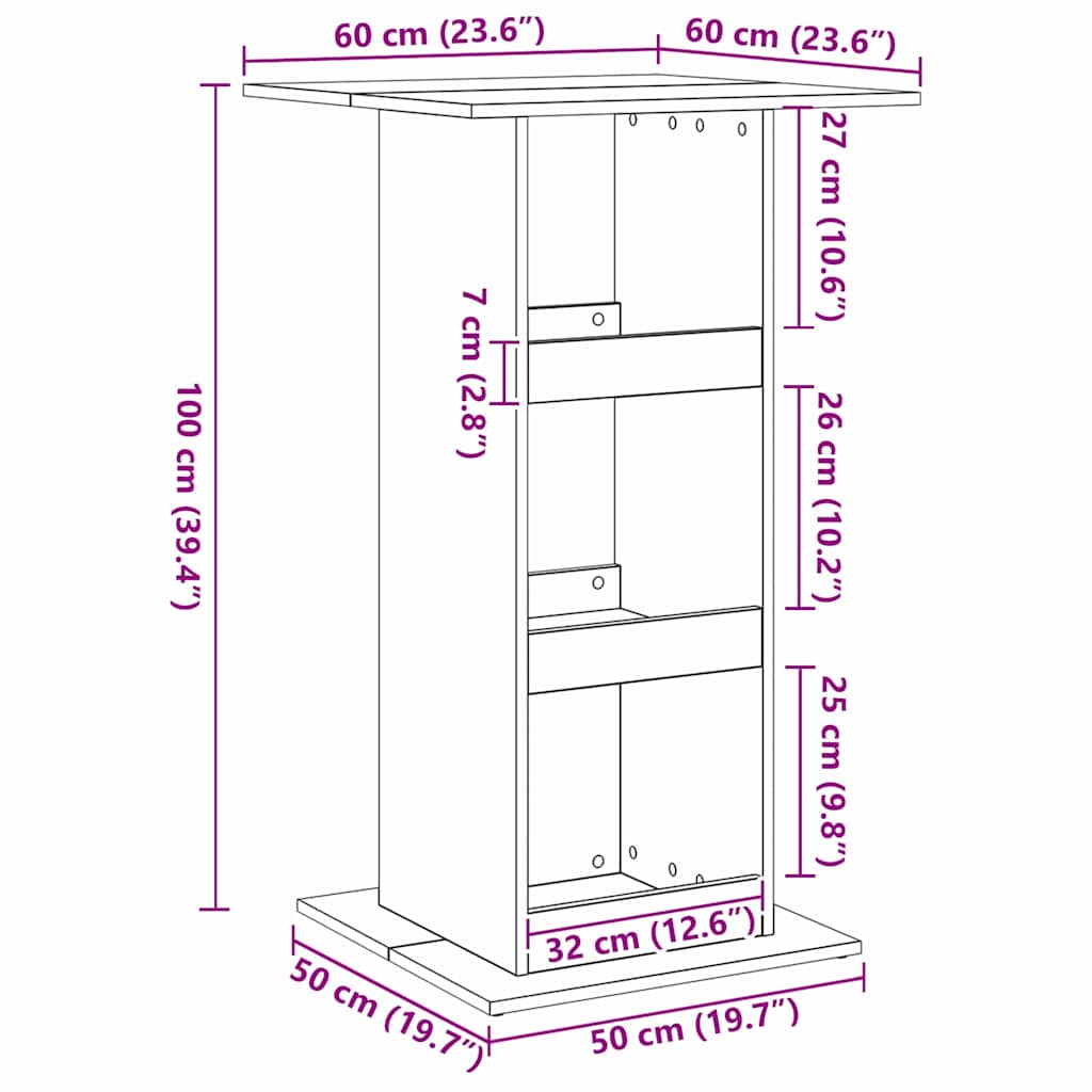 Bartafel met plank Zwart Eiken 60 x 60 x 100 cm Bewerkt hout is nu te koop bij PeponiXL, paradijselijk wonen!