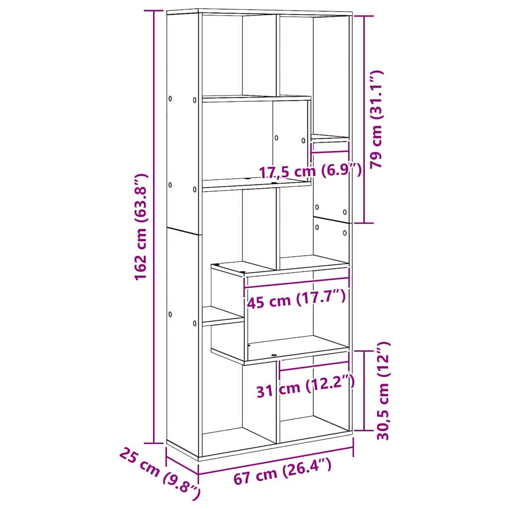 Boekenkast Zwart Eiken 67 x 25 x 162 cm Bewerkt hout is nu te koop bij PeponiXL, paradijselijk wonen!