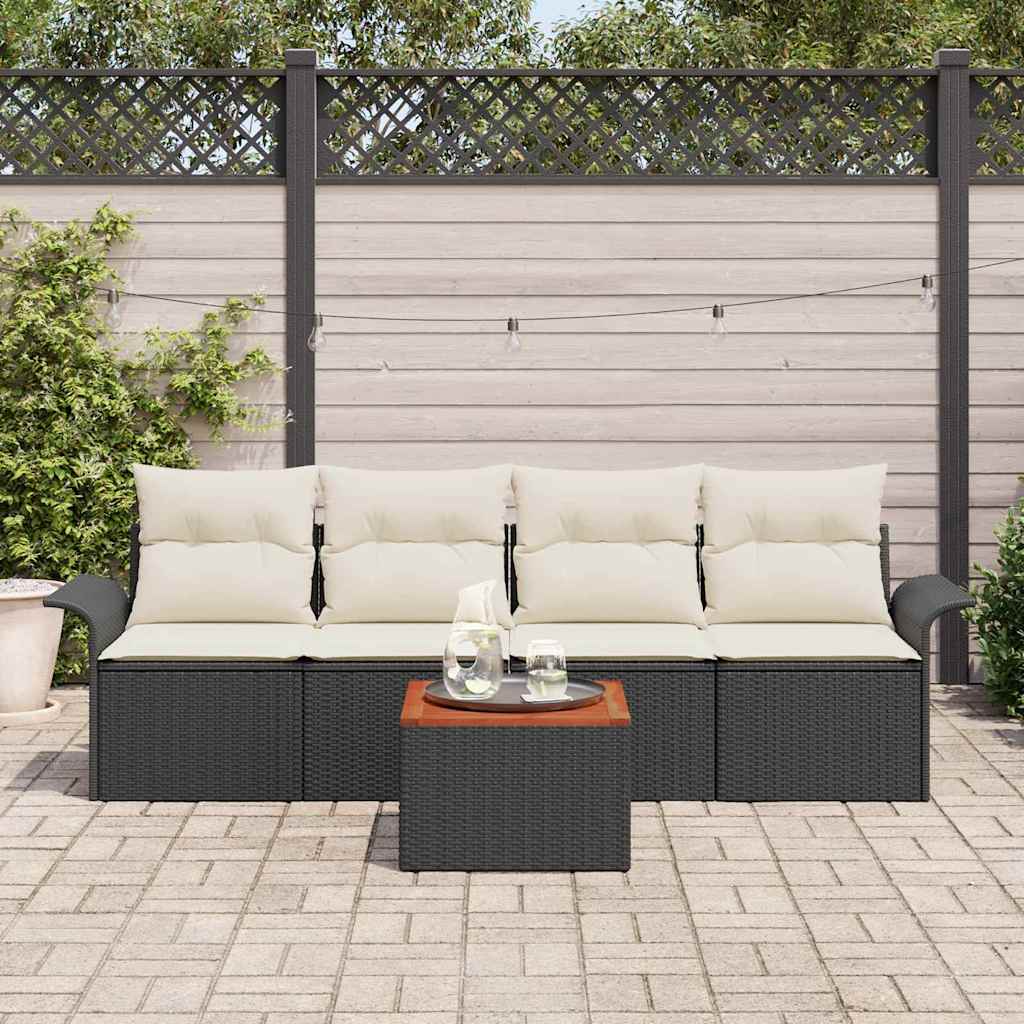 Tuinbankenset met kussen 5 pcs Zwart poly rattan is nu te koop bij PeponiXL, paradijselijk wonen!
