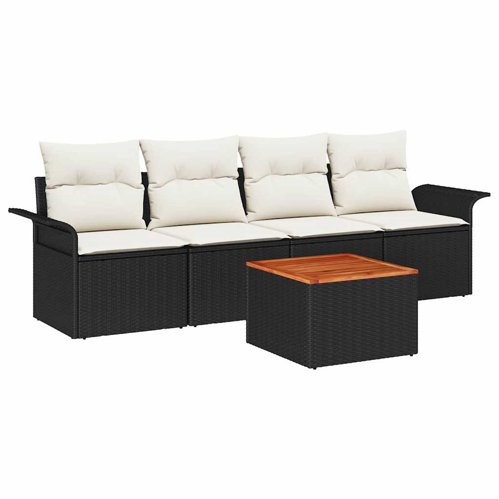 Tuinbankenset met kussen 5 pcs Zwart poly rattan is nu te koop bij PeponiXL, paradijselijk wonen!