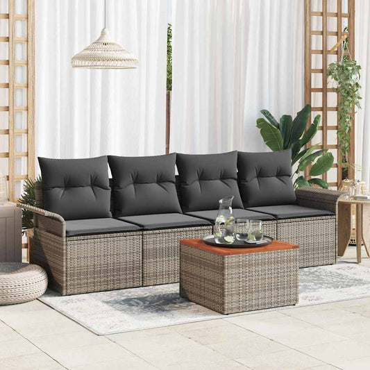 Tuinbankenset met kussen 5 pcs Grijs poly rattan is nu te koop bij PeponiXL, paradijselijk wonen!