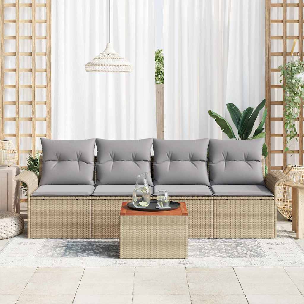 Tuinbankenset met kussen 5 pcs Beige poly rattan is nu te koop bij PeponiXL, paradijselijk wonen!