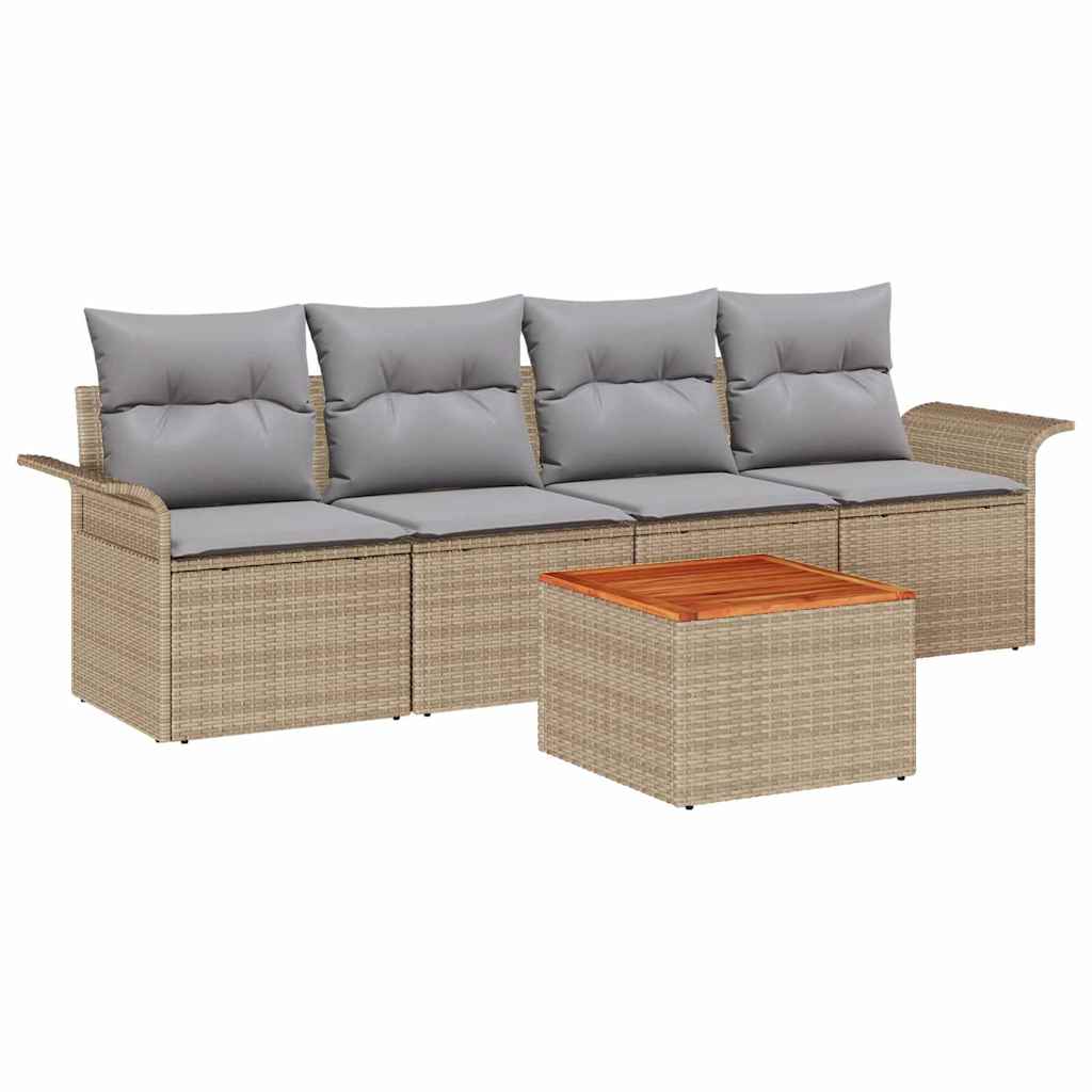 Tuinbankenset met kussen 5 pcs Beige poly rattan is nu te koop bij PeponiXL, paradijselijk wonen!