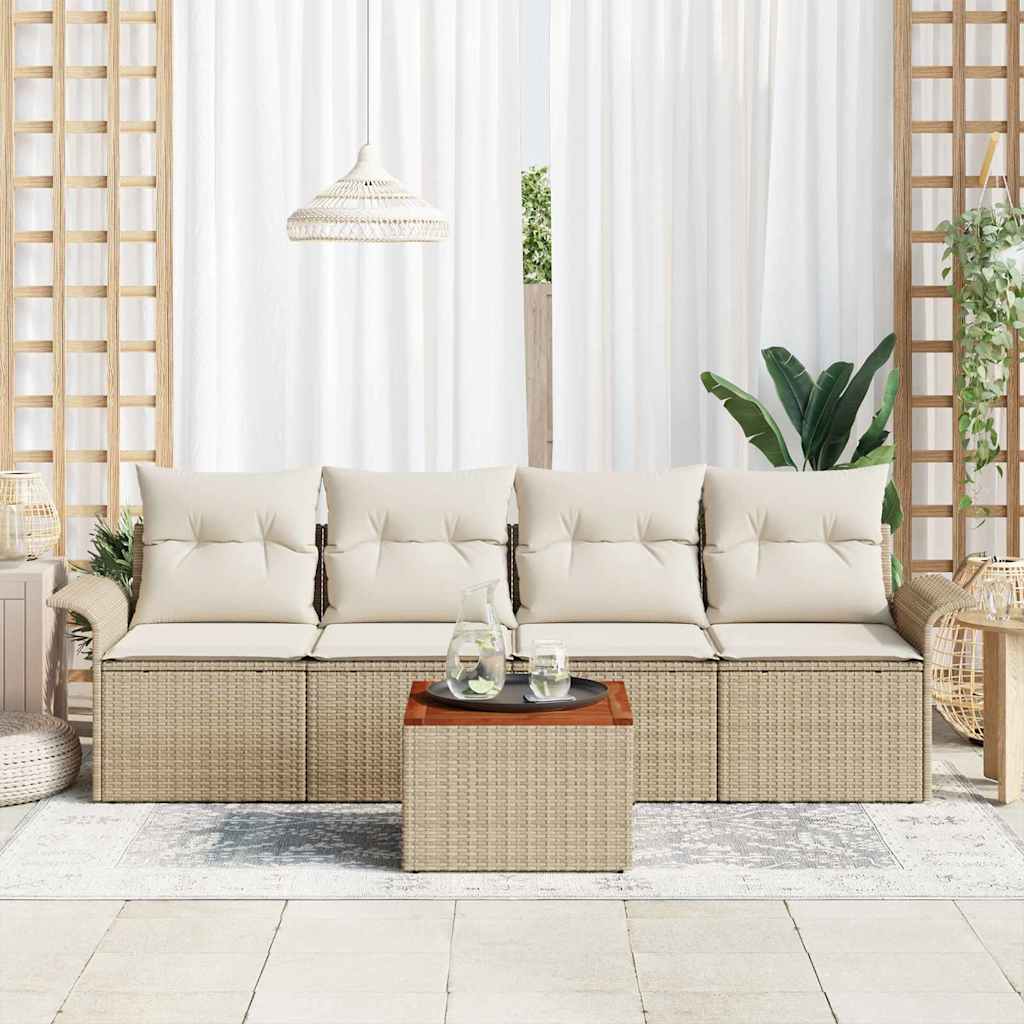 Tuinbankenset met kussen 5 pcs Beige poly rattan