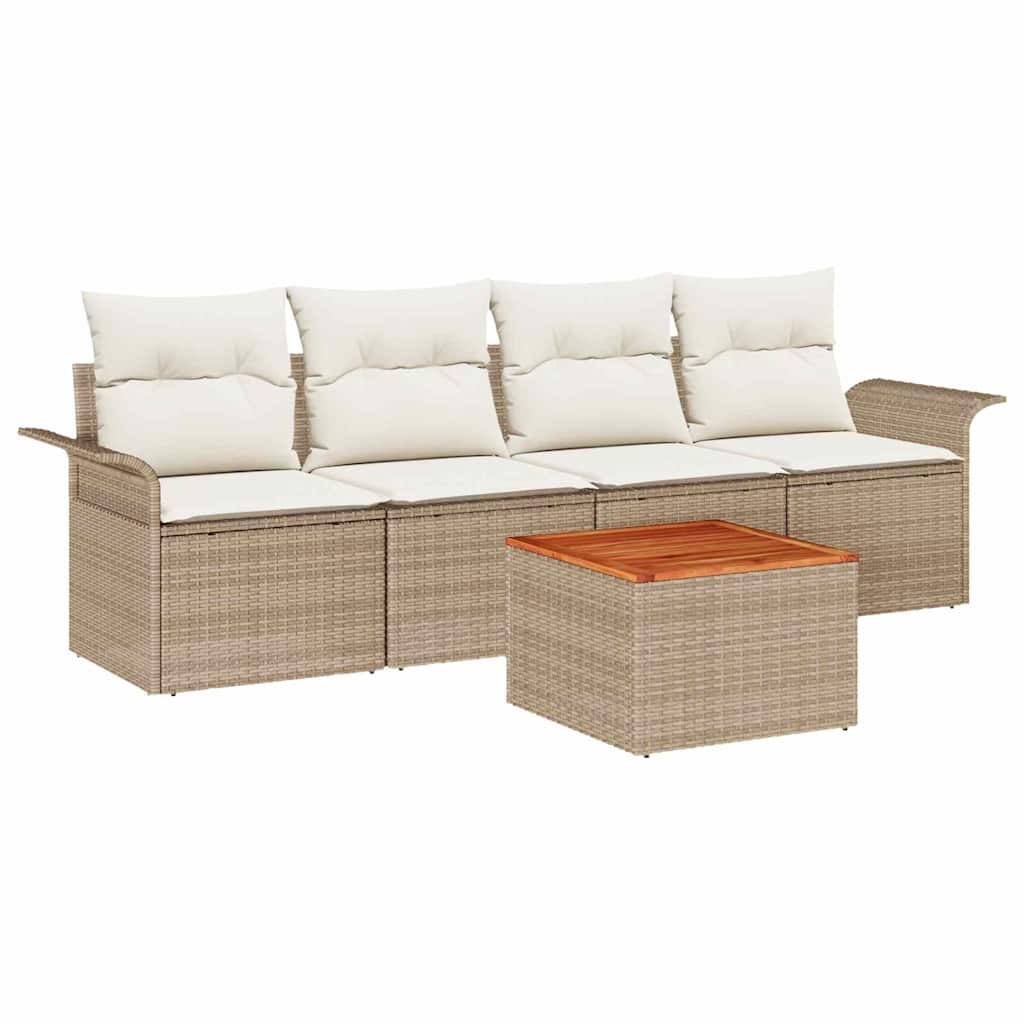 Tuinbankenset met kussen 5 pcs Beige poly rattan