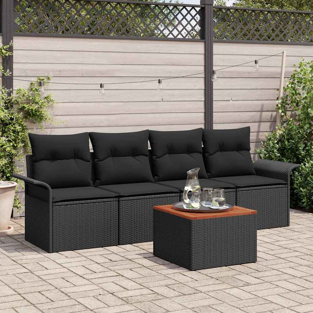 Tuinbankenset met kussen 5 pcs Zwart poly rattan is nu te koop bij PeponiXL, paradijselijk wonen!