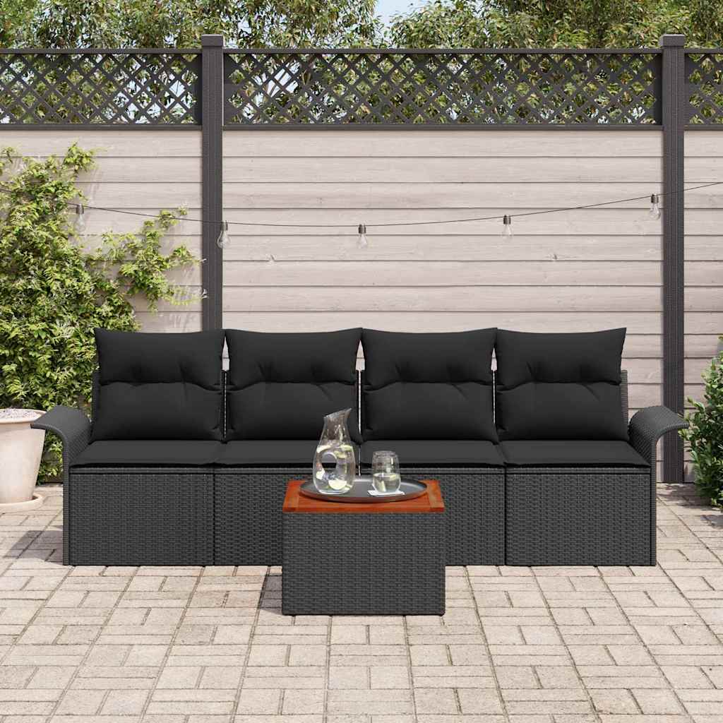 Tuinbankenset met kussen 5 pcs Zwart poly rattan is nu te koop bij PeponiXL, paradijselijk wonen!