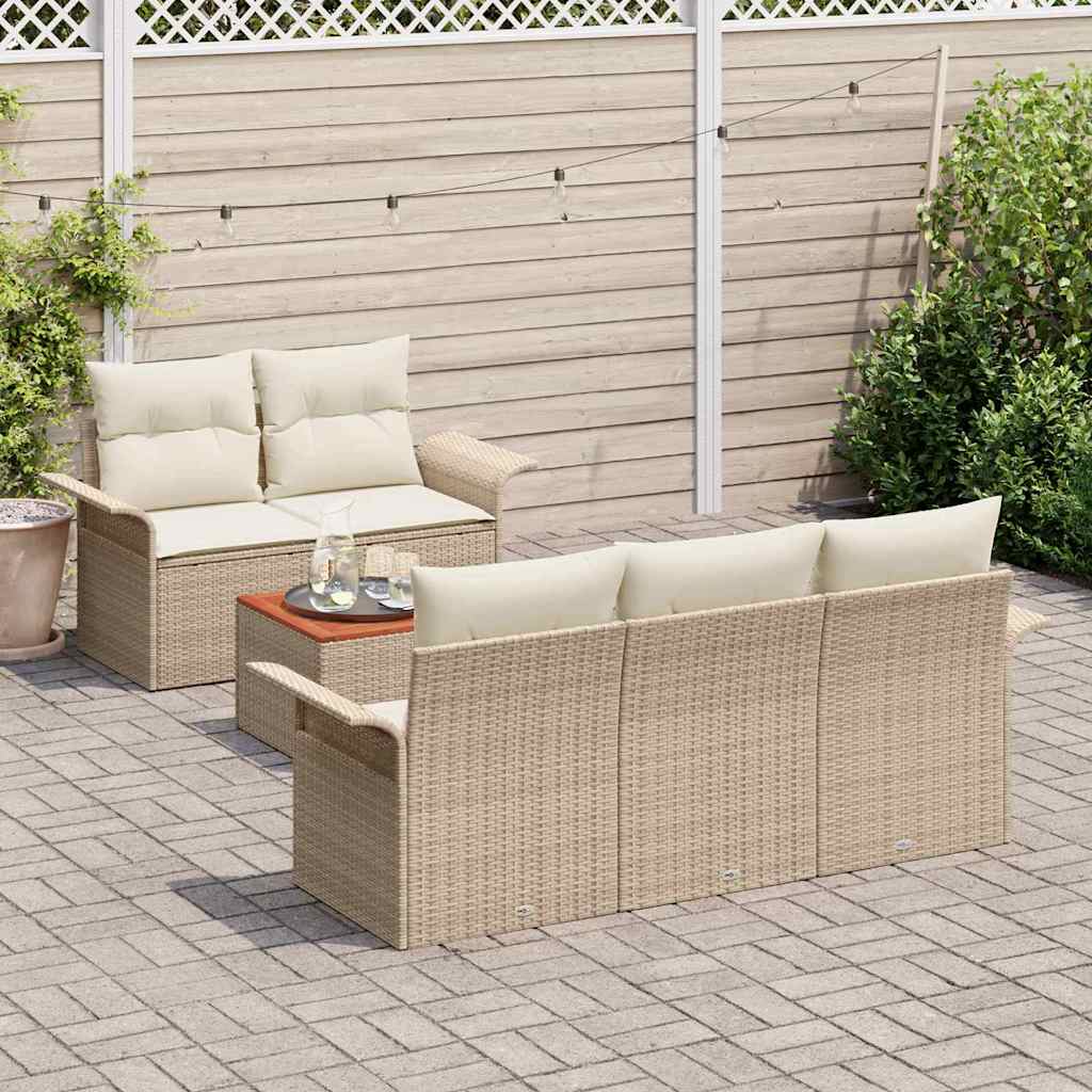 Tuinbankenset met kussen 6 pcs Beige poly rattan