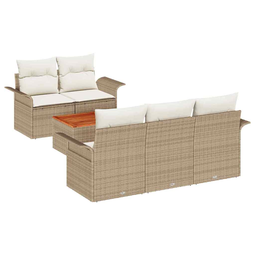 Tuinbankenset met kussen 6 pcs Beige poly rattan