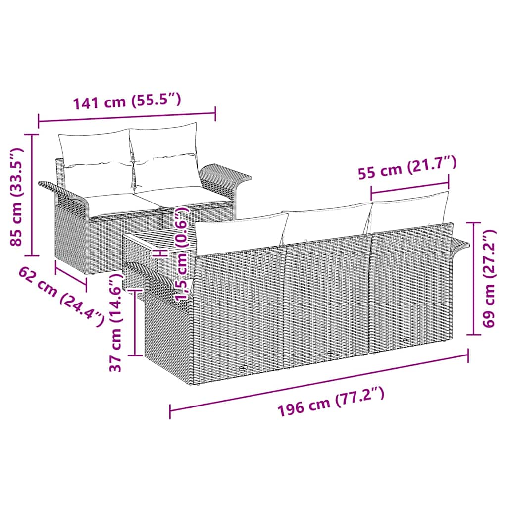 Tuinbankenset met kussen 6 pcs Beige poly rattan
