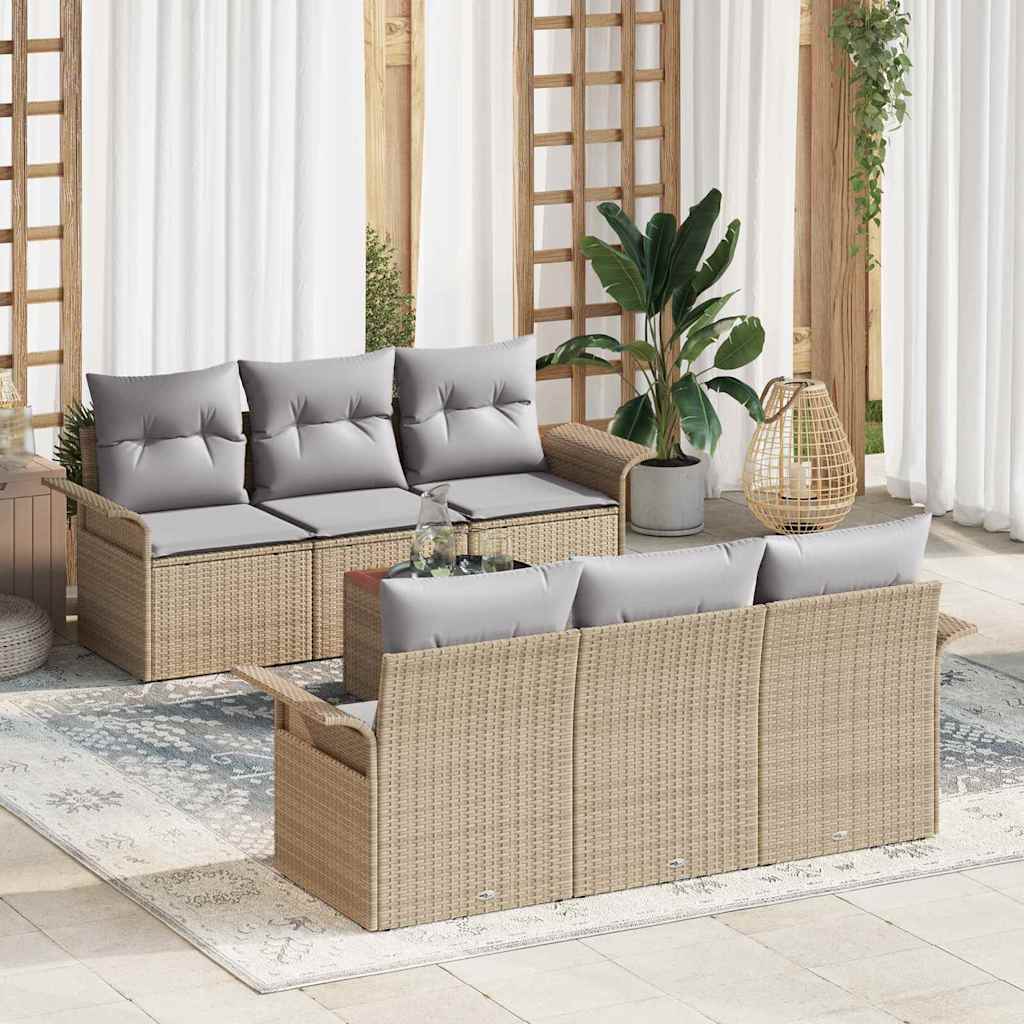 Tuinbankenset met kussen 7 pcs Beige poly rattan is nu te koop bij PeponiXL, paradijselijk wonen!
