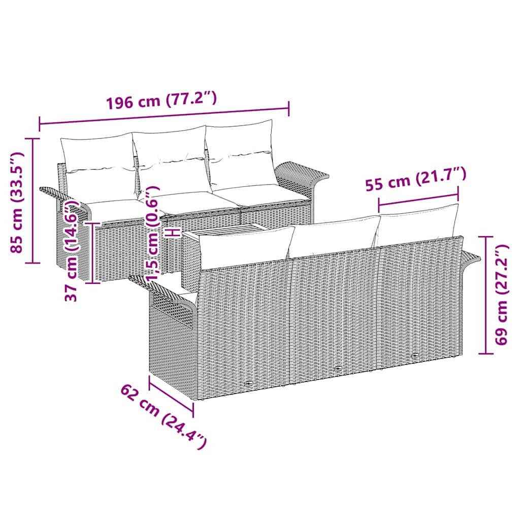 Tuinbankenset met kussen 7 pcs Beige poly rattan