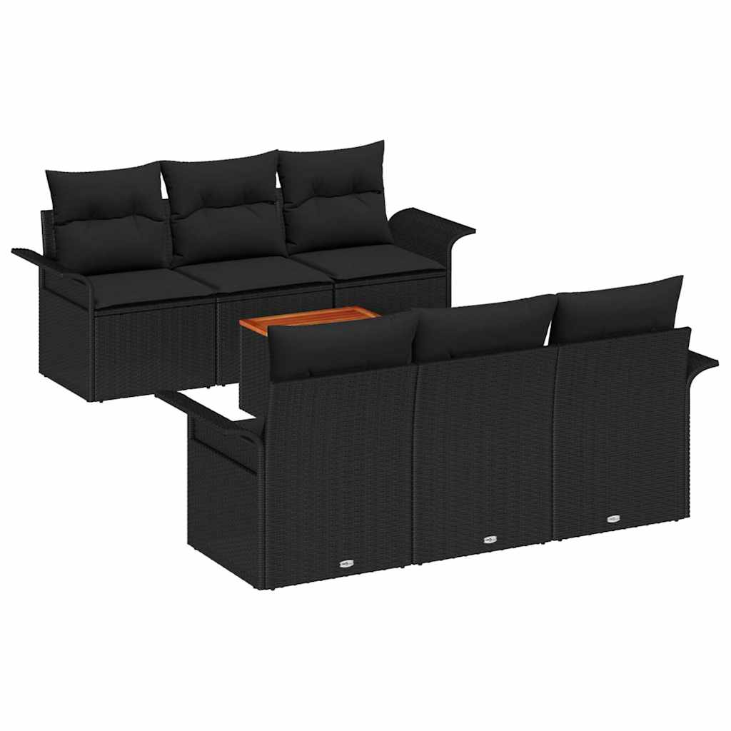 Tuinbankenset met kussen 7 pcs Zwart poly rattan is nu te koop bij PeponiXL, paradijselijk wonen!