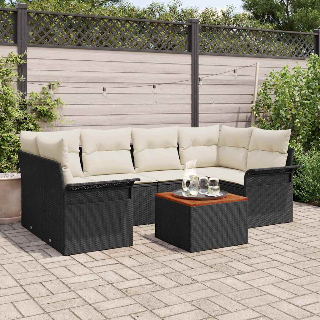 Tuinbankenset met kussen 7 pcs Zwart poly rattan is nu te koop bij PeponiXL, paradijselijk wonen!