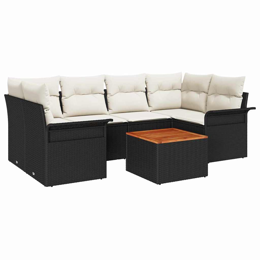 Tuinbankenset met kussen 7 pcs Zwart poly rattan is nu te koop bij PeponiXL, paradijselijk wonen!
