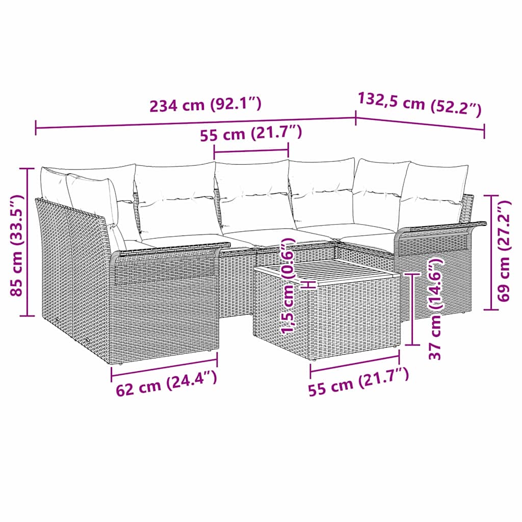 Tuinbankenset met kussen 7 pcs Zwart poly rattan is nu te koop bij PeponiXL, paradijselijk wonen!