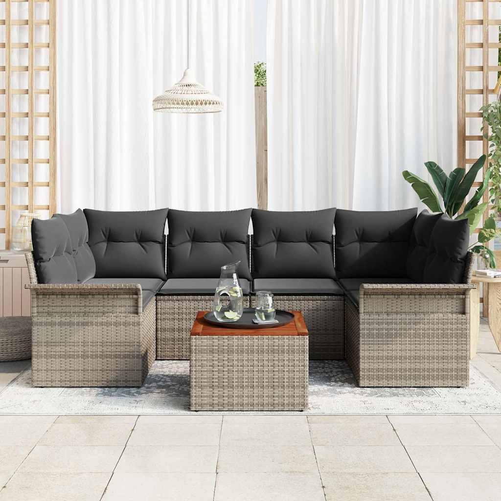 Tuinbankenset met kussen 7 pcs Grijs poly rattan is nu te koop bij PeponiXL, paradijselijk wonen!