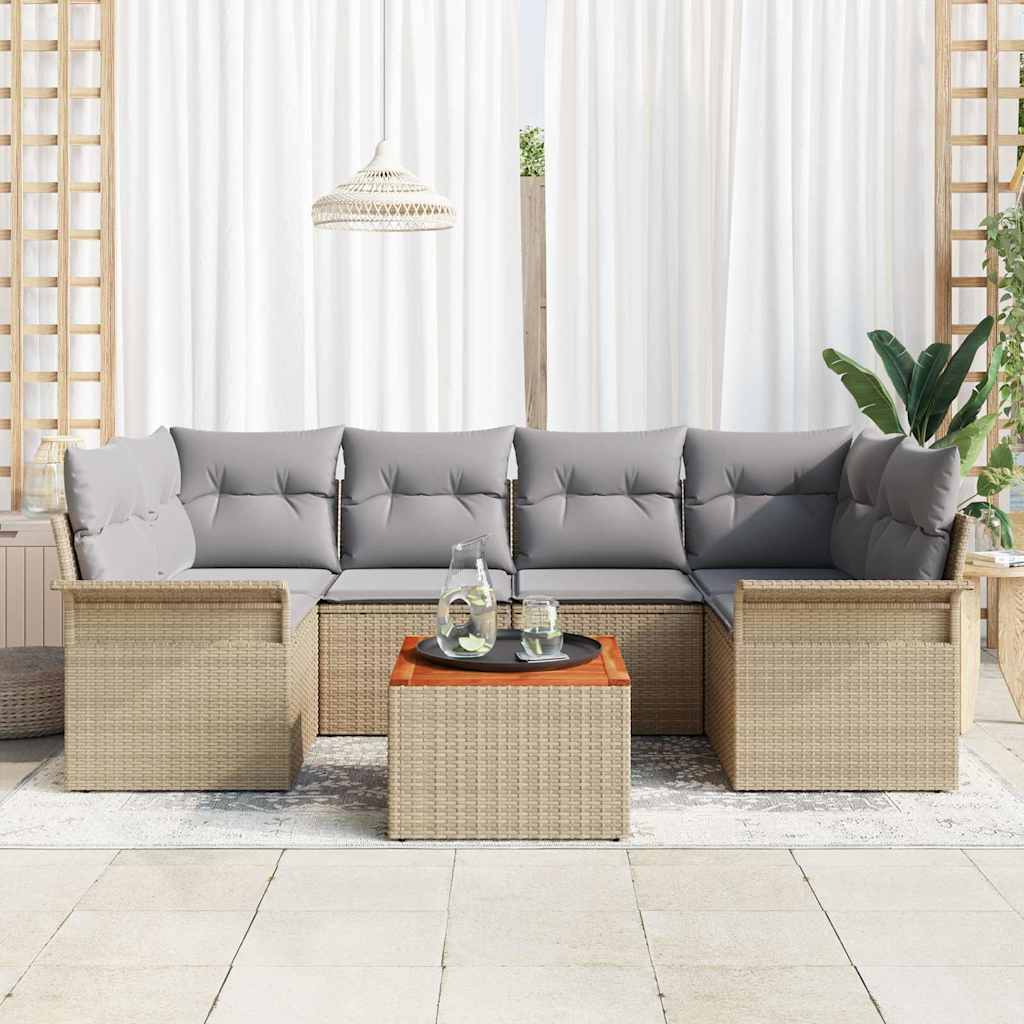 Tuinbankenset met kussen 7 pcs Beige poly rattan is nu te koop bij PeponiXL, paradijselijk wonen!
