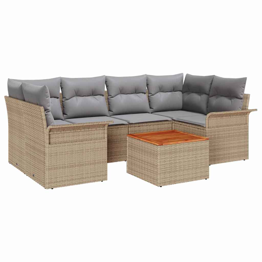 Tuinbankenset met kussen 7 pcs Beige poly rattan is nu te koop bij PeponiXL, paradijselijk wonen!