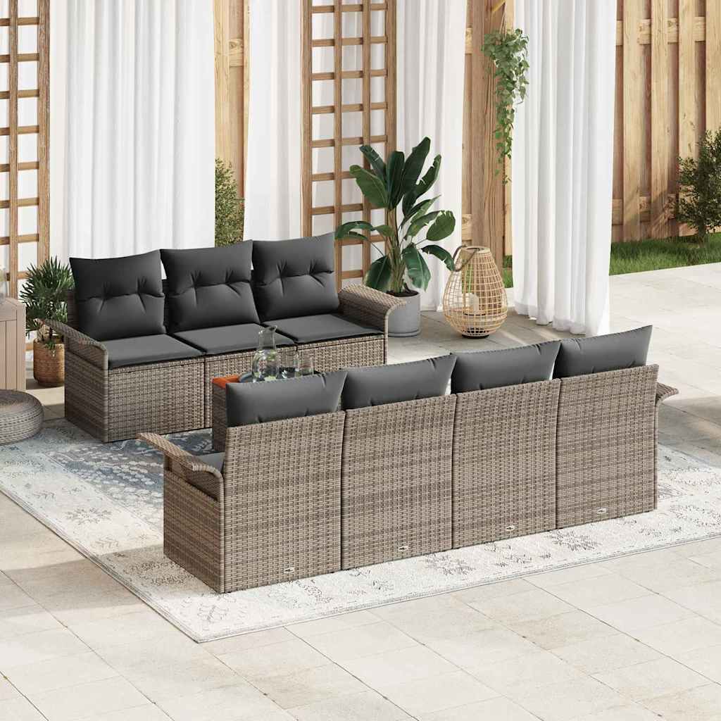 Tuinbankenset met kussen 8 pcs Grijs poly rattan is nu te koop bij PeponiXL, paradijselijk wonen!