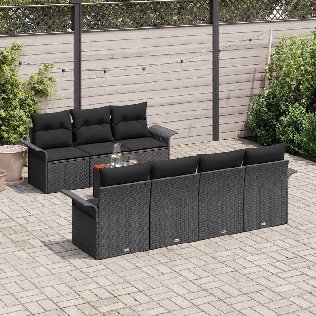 Tuinbankenset met kussen 8 pcs Zwart poly rattan is nu te koop bij PeponiXL, paradijselijk wonen!
