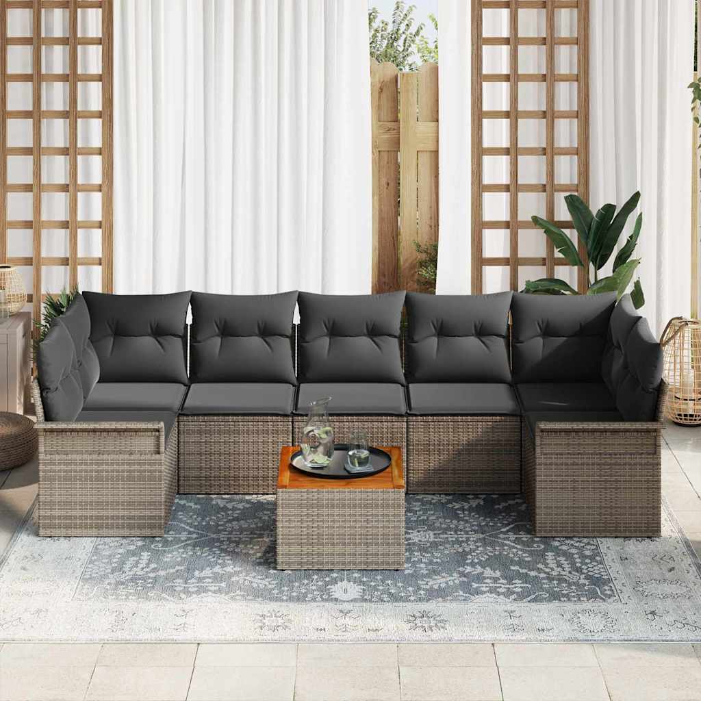 Tuinbankenset met kussen 8 pcs Grijs poly rattan is nu te koop bij PeponiXL, paradijselijk wonen!
