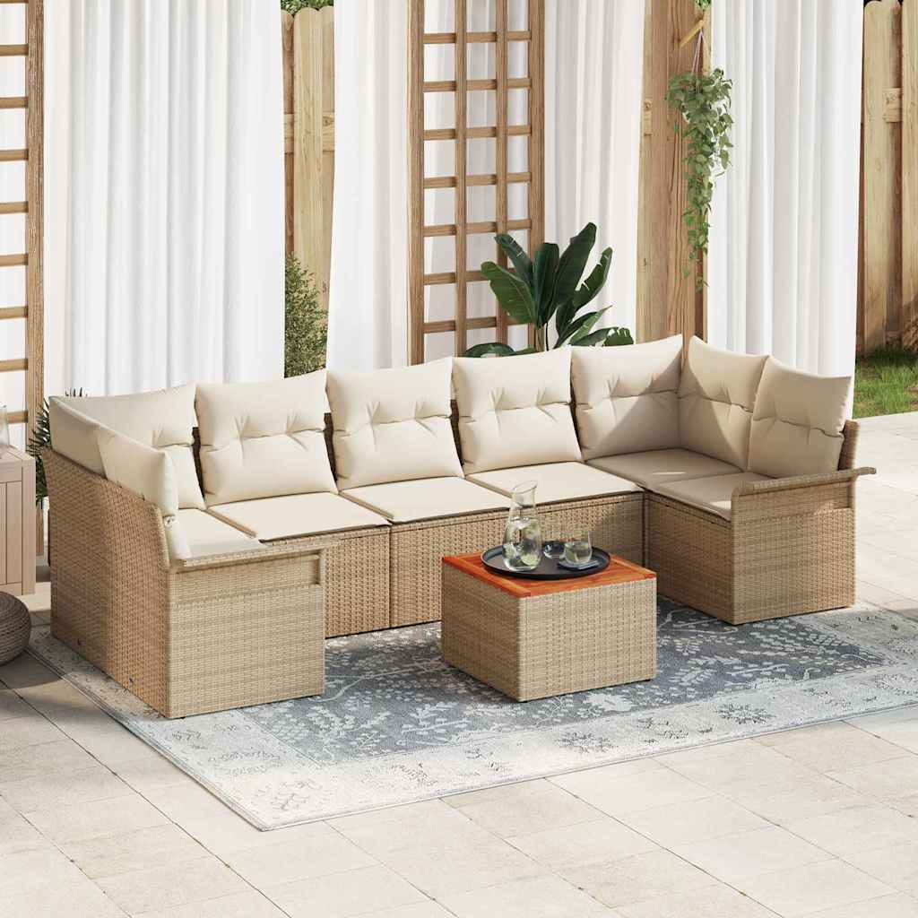 Tuinbankenset met kussen 8 pcs Beige poly rattan is nu te koop bij PeponiXL, paradijselijk wonen!