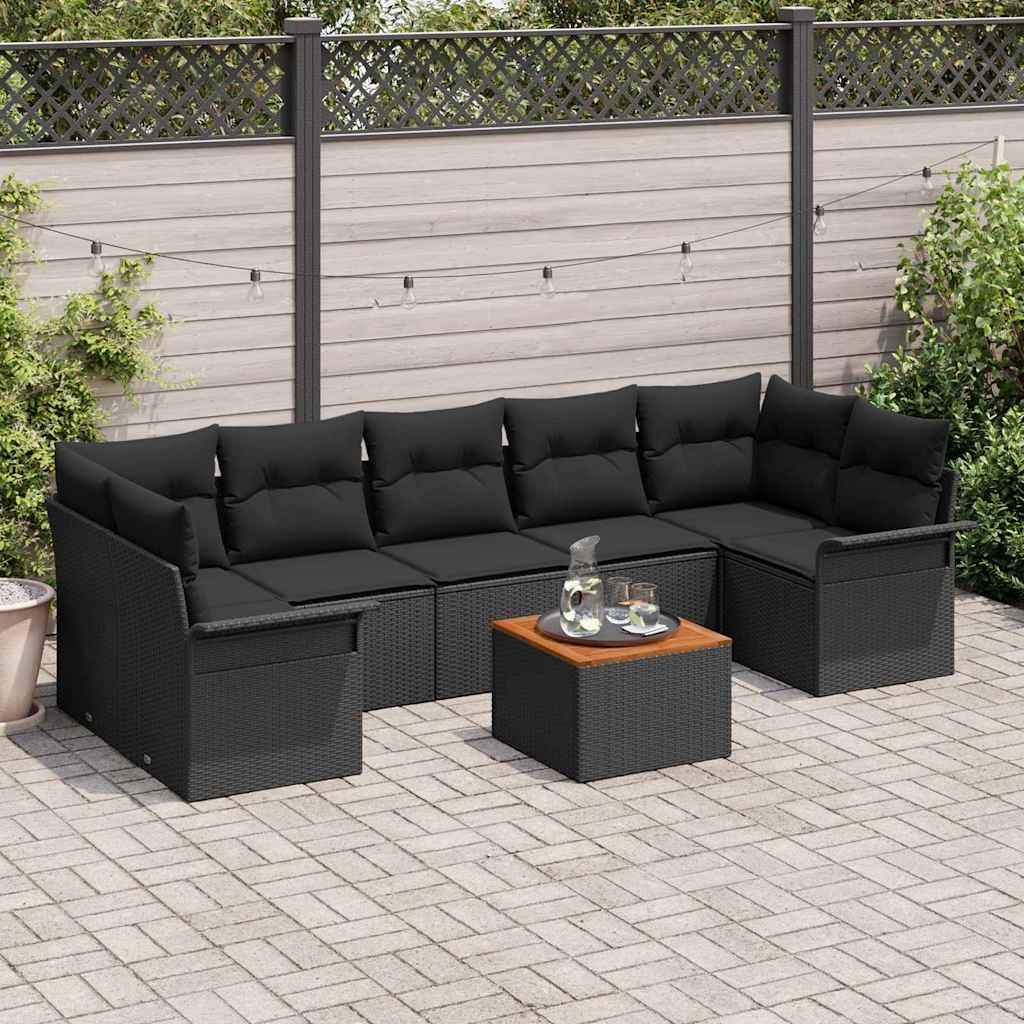 Tuinbankenset met kussen 8 pcs Zwart poly rattan is nu te koop bij PeponiXL, paradijselijk wonen!