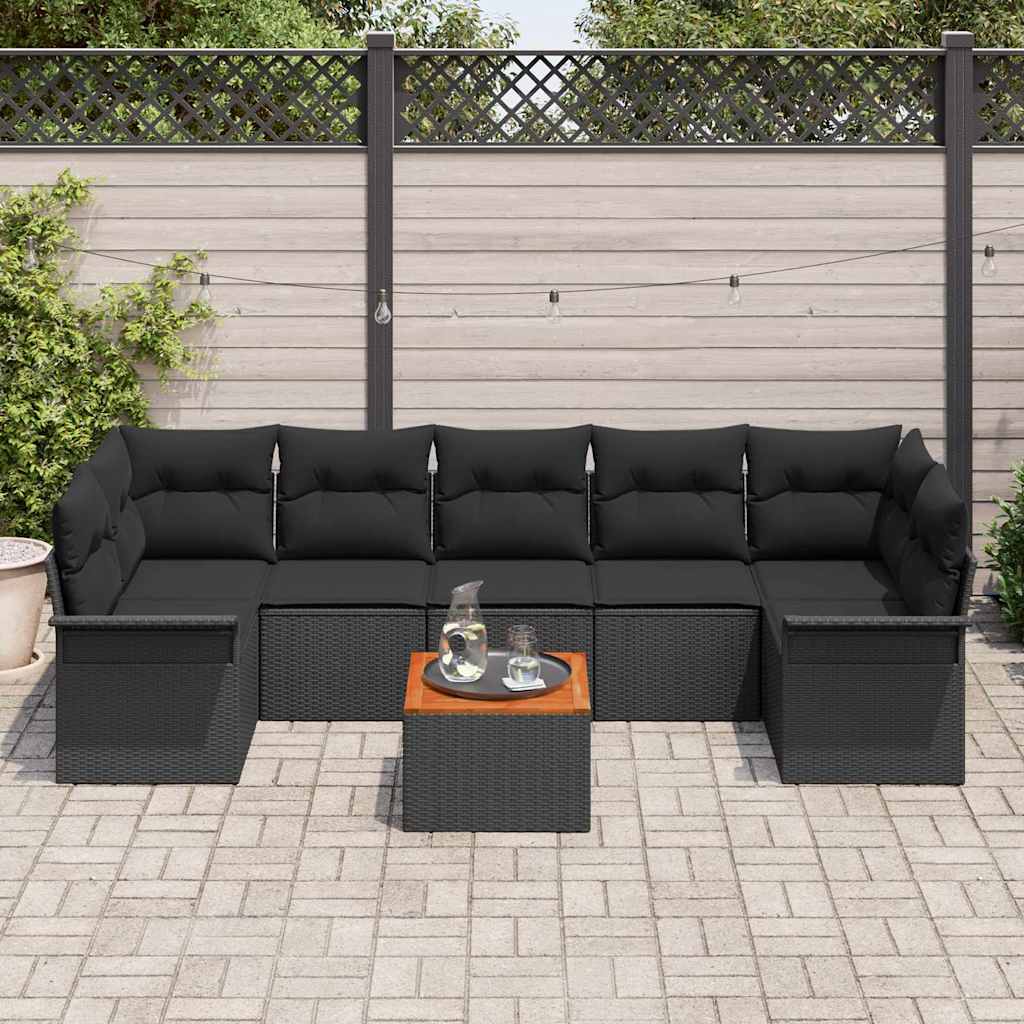 Tuinbankenset met kussen 8 pcs Zwart poly rattan is nu te koop bij PeponiXL, paradijselijk wonen!