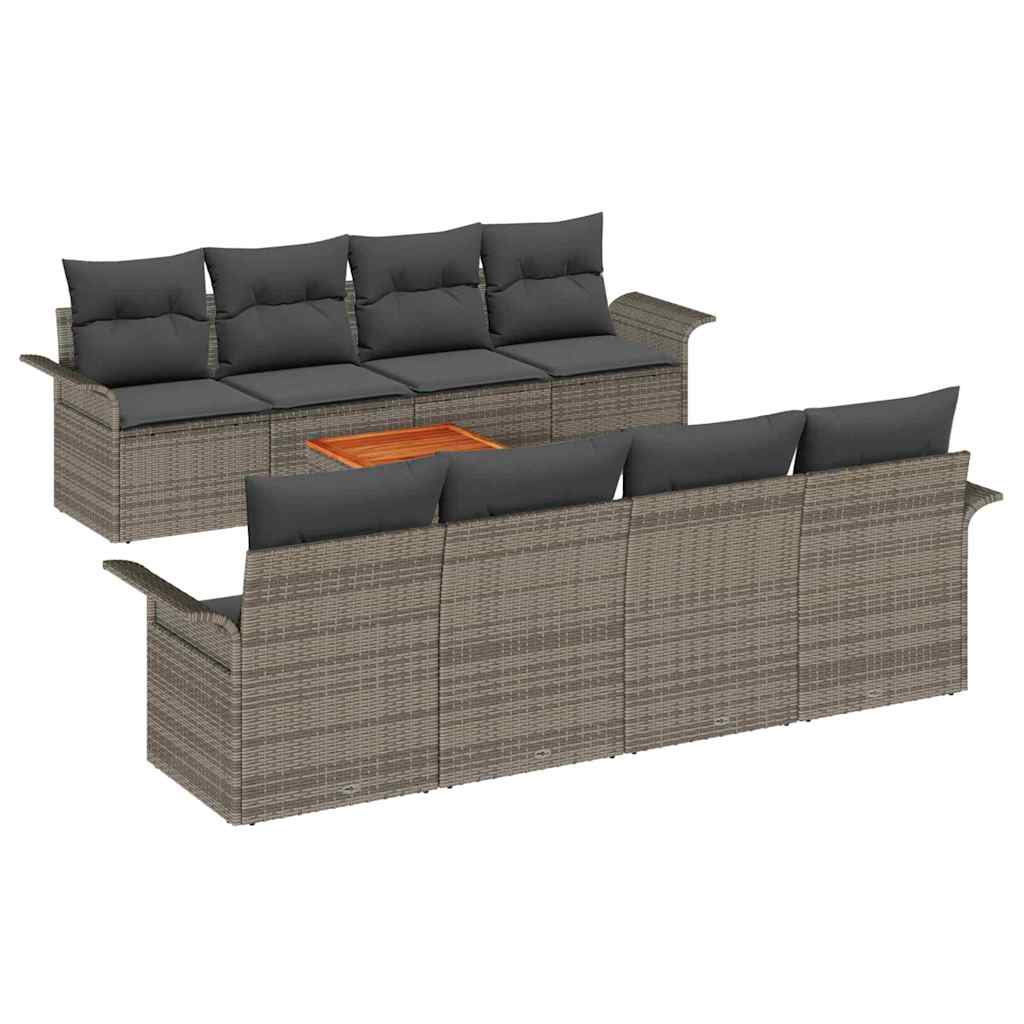 Tuinbankenset met kussen 9 pcs Grijs poly rattan is nu te koop bij PeponiXL, paradijselijk wonen!