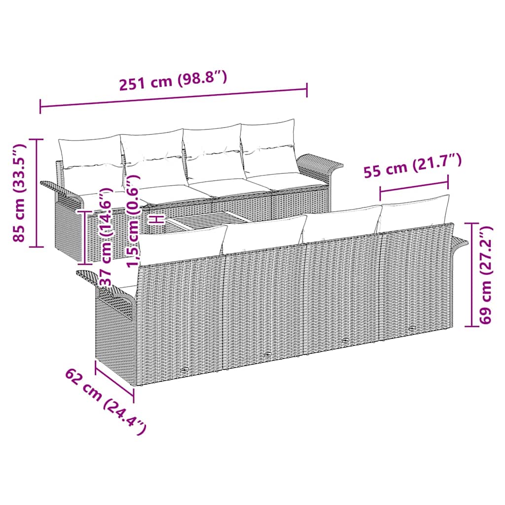Tuinbankenset met kussen 9 pcs Grijs poly rattan is nu te koop bij PeponiXL, paradijselijk wonen!