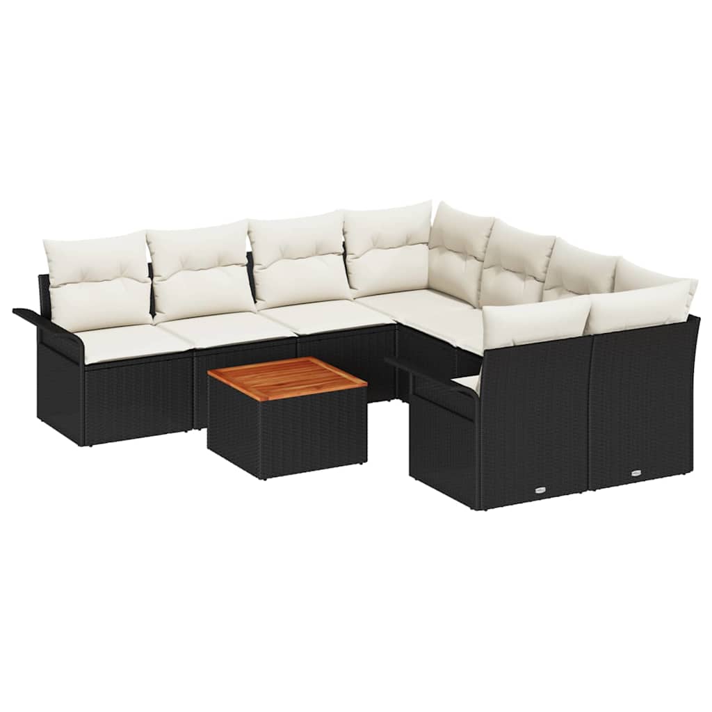 Tuinbankenset met kussen 9 pcs Zwart poly rattan is nu te koop bij PeponiXL, paradijselijk wonen!