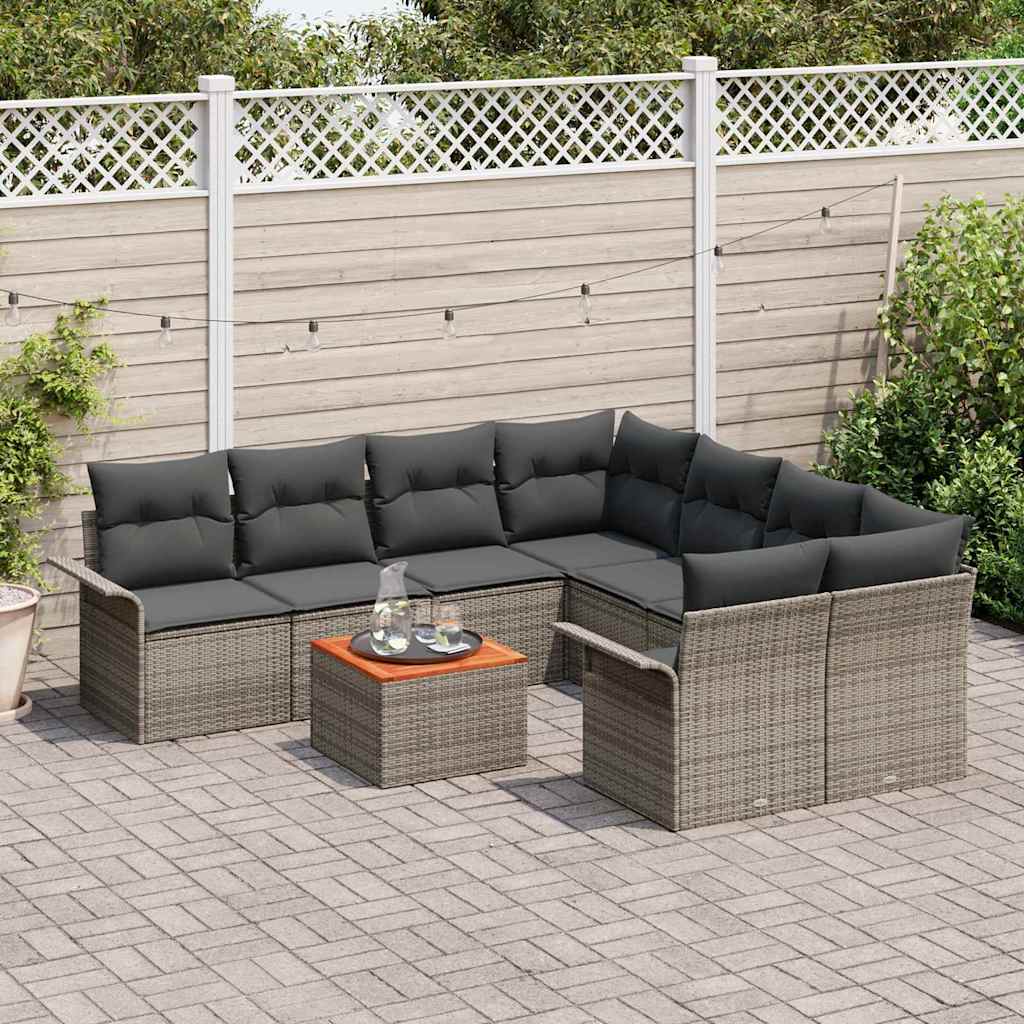 Tuinbankenset met kussen 9 pcs Grijs poly rattan is nu te koop bij PeponiXL, paradijselijk wonen!