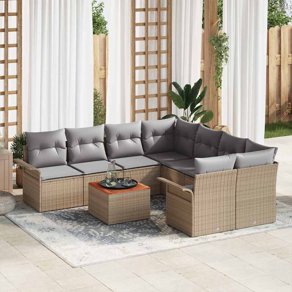 Tuinbankenset met kussen 9 pcs Beige poly rattan is nu te koop bij PeponiXL, paradijselijk wonen!